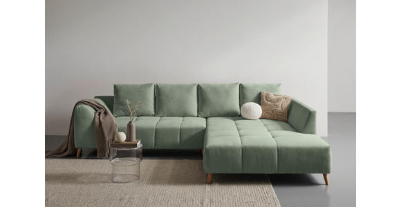 ECKSOFA  in Flachgewebe Hellgrün  306/202 cm  - Buchefarben/Hellgrün, KONVENTIONELL, Holz/Textil (306/202cm) - Carryhome