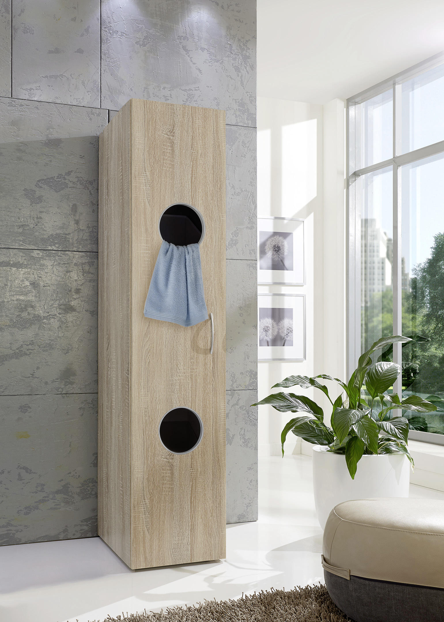 WÄSCHESCHRANK 40/185/40 cm in Eichefarben - Eichefarben/Alufarben, KONVENTIONELL, Holzwerkstoff/Kunststoff (40/185/40cm) - Xora