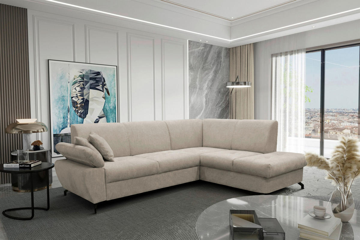 ECKSOFA CORA in Chenille Taupe  261/198 cm  - Taupe/Schwarz, Design, Textil/Metall (261/198cm) - MID.YOU