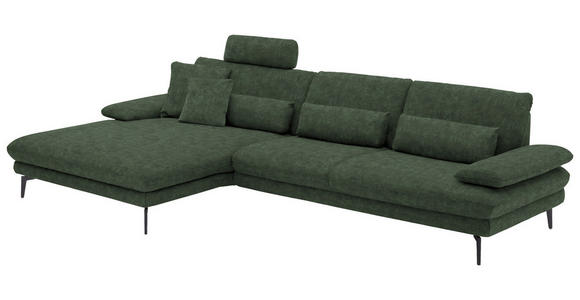 ECKSOFA in Velours Olivgrün 180/310 cm - Schwarz/Olivgrün, Design, Textil/Metall (180/310cm) - Dieter Knoll