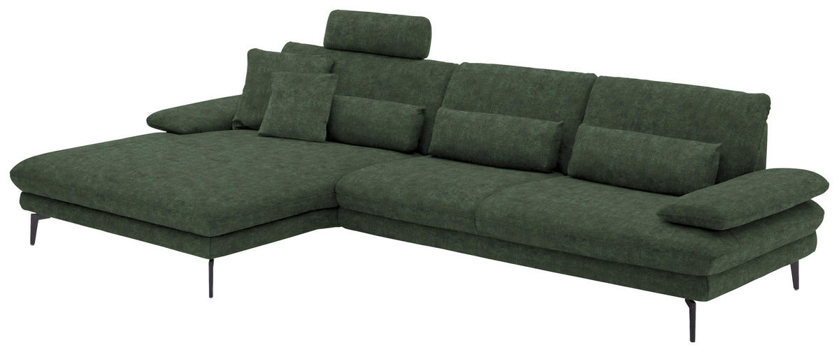 ECKSOFA in Velours Olivgrün  - Schwarz/Olivgrün, Design, Textil/Metall (180/310cm) - Dieter Knoll