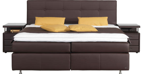 BOXSPRINGBETT Lederlook 200/200 cm INKL. Matratze, Topper - Dunkelbraun/Alufarben, KONVENTIONELL, Textil/Metall (200/200cm) - Dieter Knoll
