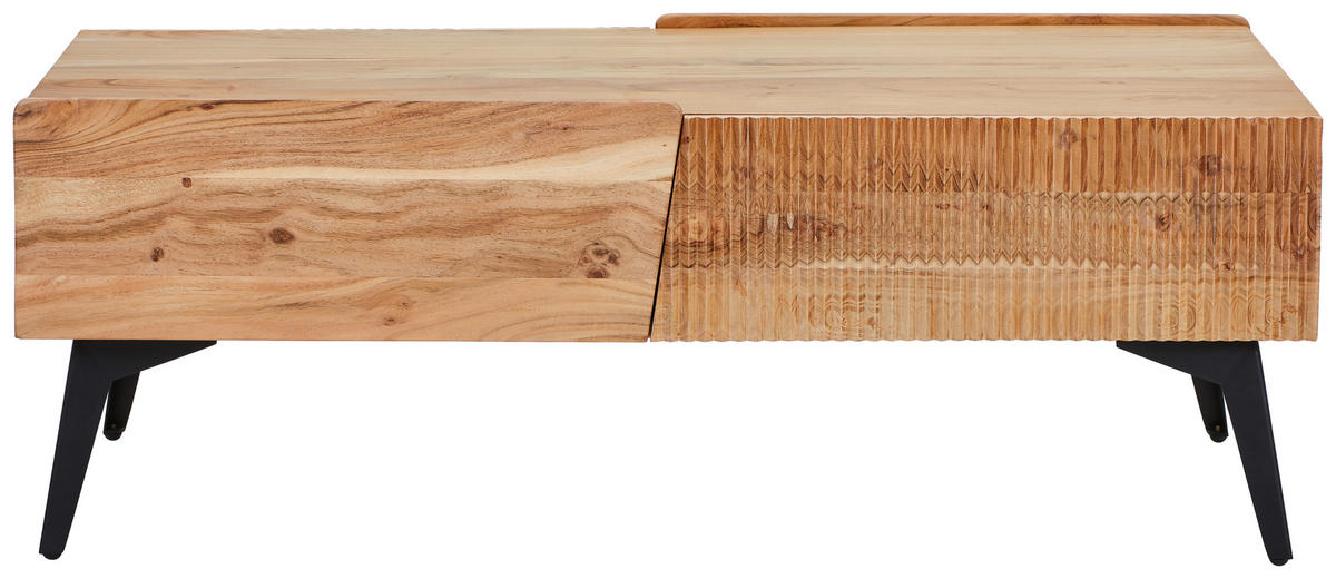 COUCHTISCH Akazie vollmassiv rechteckig Schwarz, Akaziefarben  - Schwarz/Akaziefarben, MODERN, Holz/Metall (115/40/55cm) - Livetastic