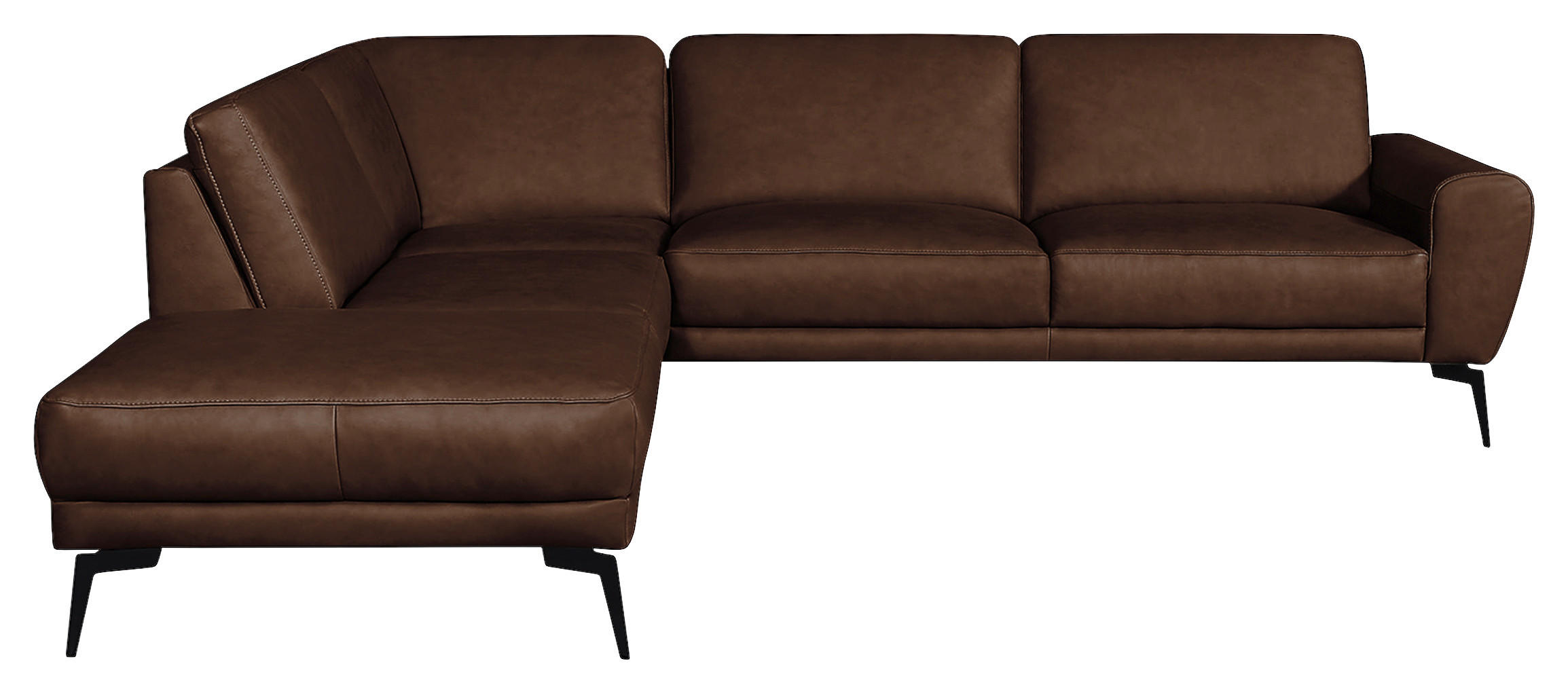 ECKSOFA in Echtleder Dunkelbraun  - Dunkelbraun/Schwarz, Design, Leder/Metall (250/273cm) - Livetastic