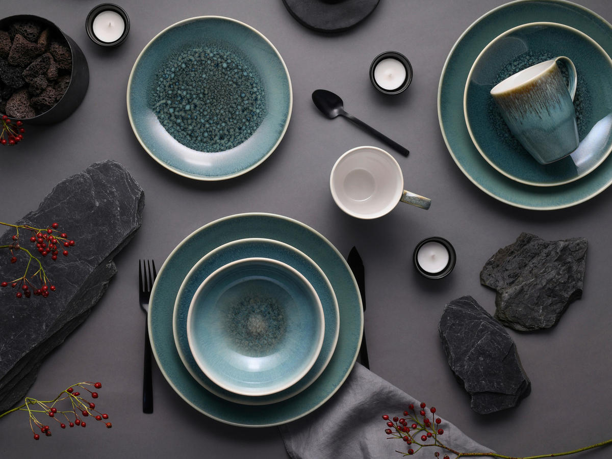 KOMPLETT SERVIS Caldera Grün 16 delar  - vit/grön, Basics, keramik - Creatable