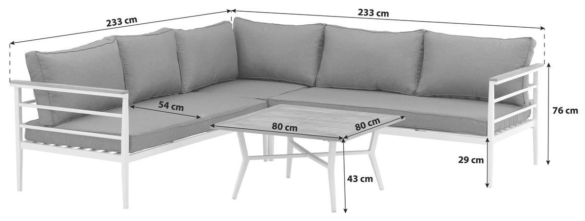 LOUNGEGARNITUR 233/233 cm Teakholz Aluminium  - Weiß, KONVENTIONELL, Holz/Metall (233/233cm) - Gardenson