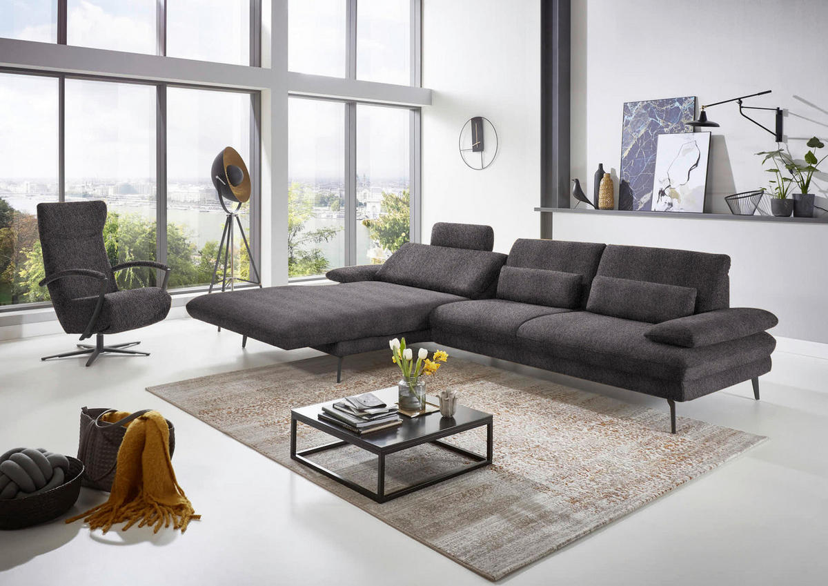 ECKSOFA in Chenille Anthrazit  - Anthrazit/Schwarz, Design, Textil/Metall (180/310cm) - Dieter Knoll