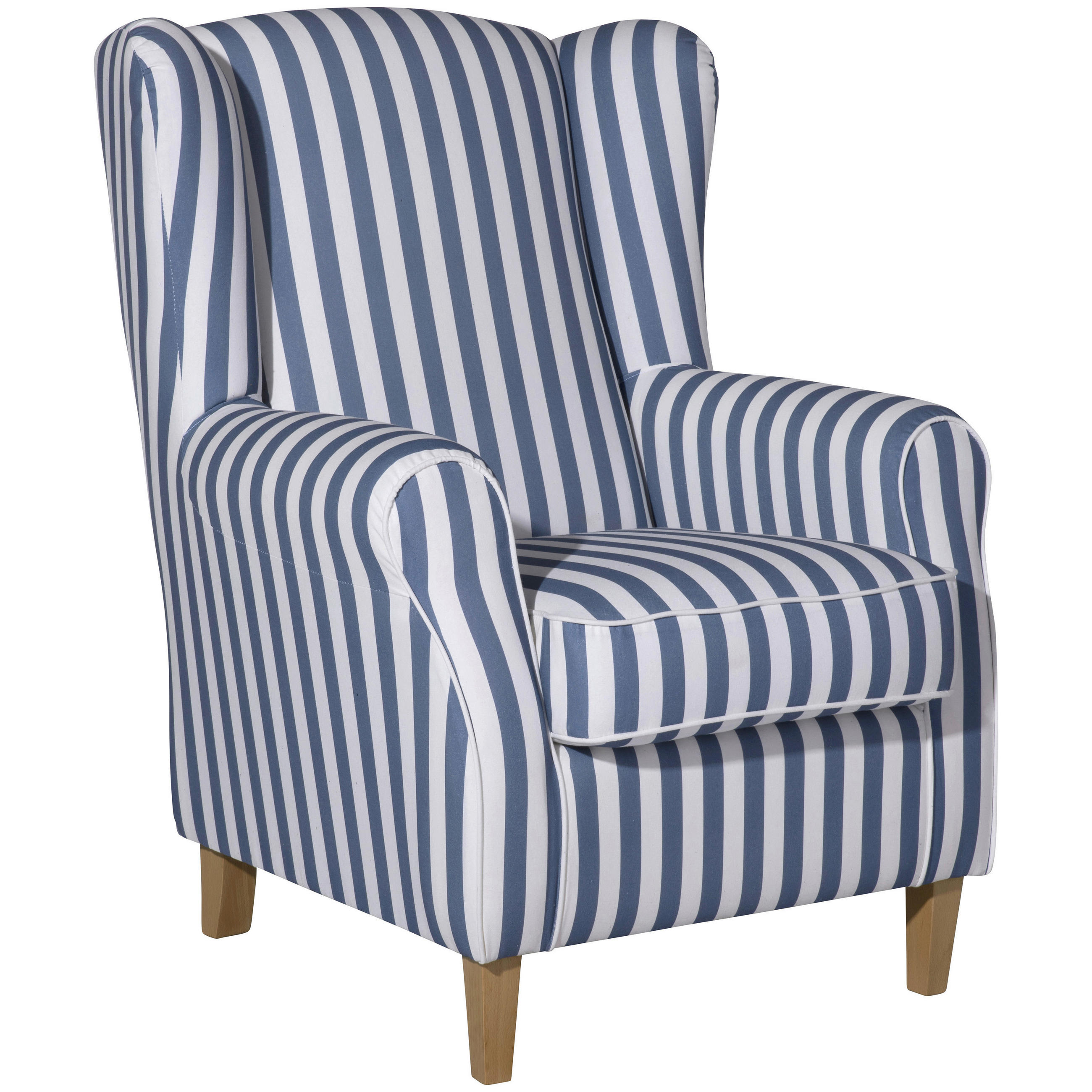 OHRENSESSEL Lesesessel Flachgewebe Blau, Weiß  - Blau/Eichefarben, KONVENTIONELL, Holz/Textil (77/103/86cm) - Max Winzer