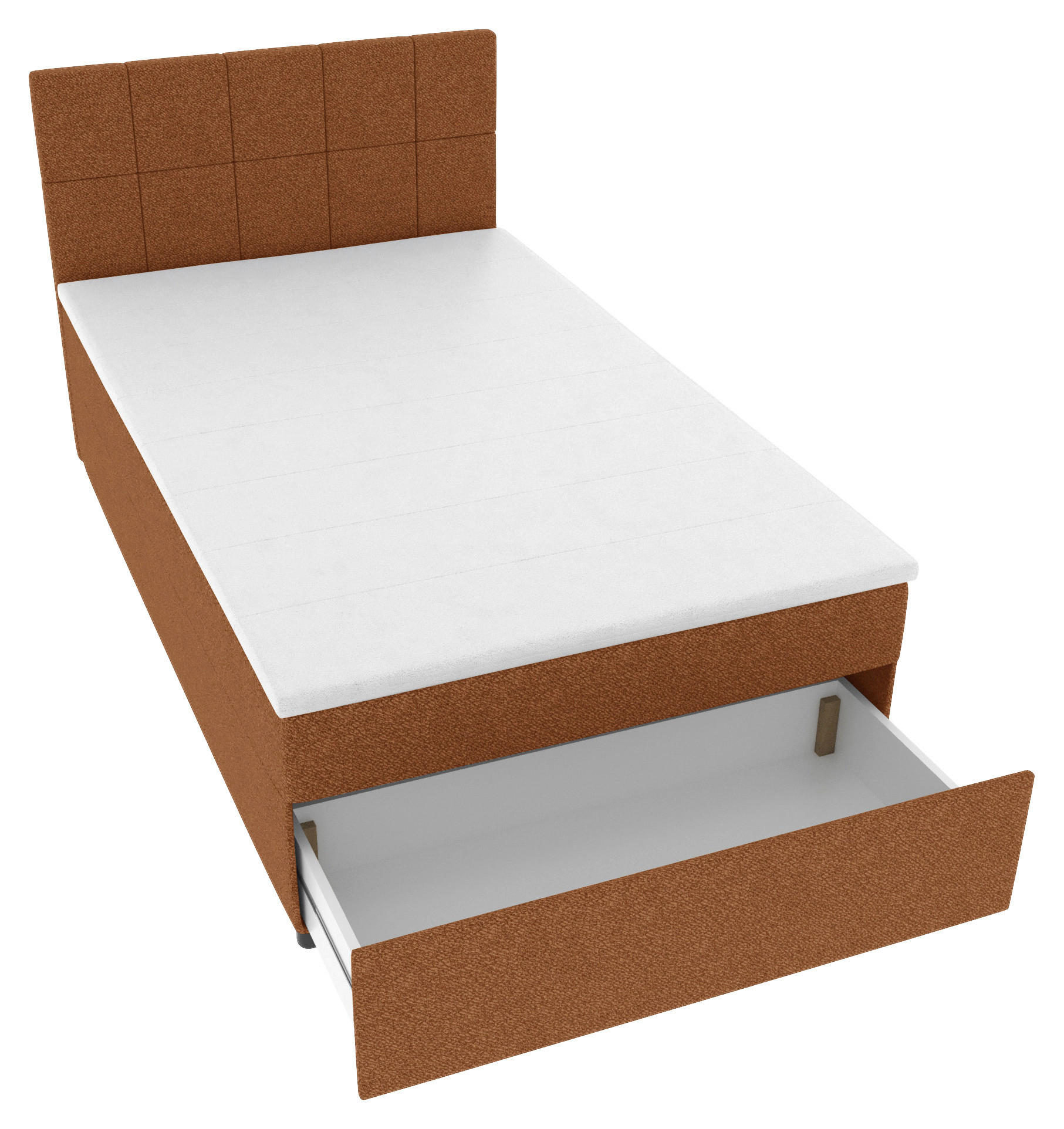 BOXBETT 120/200 cm,  in Rostfarben, Matratze, Topper, Bettschublade, H3 = fest  - Rostfarben/Schwarz, KONVENTIONELL, Kunststoff/Textil (120/200cm) - Boxxx