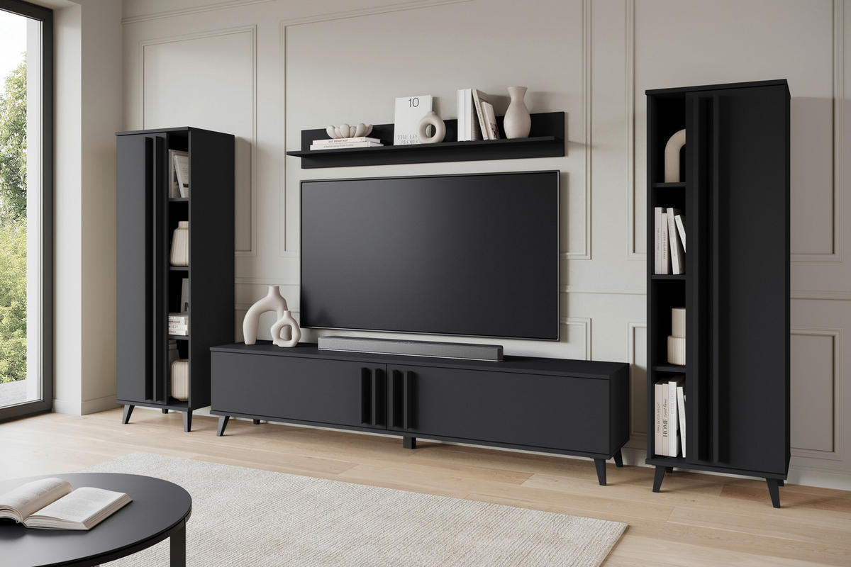 WOHNWAND 4-teilig  in Schwarz 270/140/33 cm  - Schwarz, Trend, Holzwerkstoff/Kunststoff (270/140/33cm)