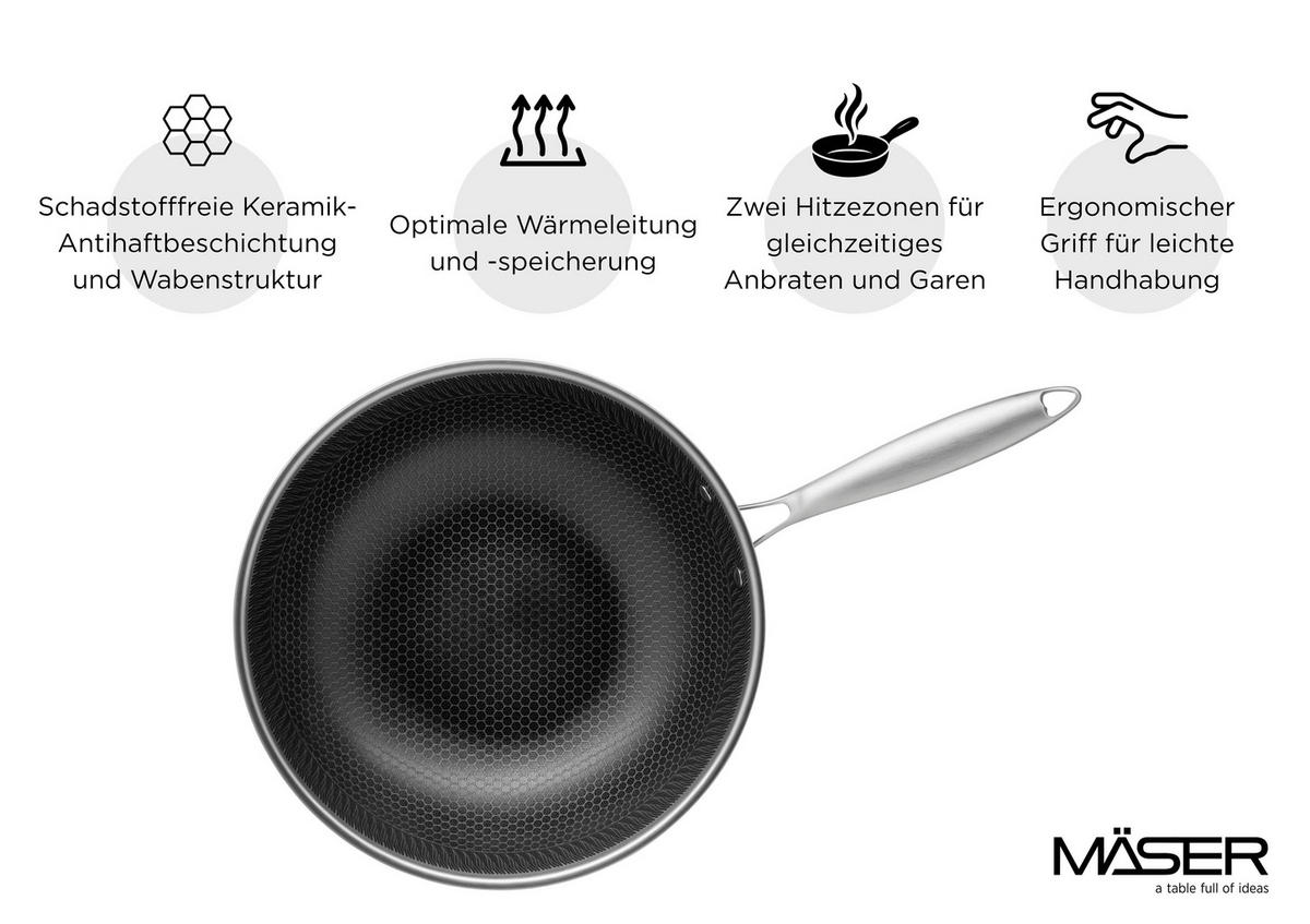 WOK HESTIA KERAMIK Keramikbeschichtung  - Silberfarben/Schwarz, Basics, Metall (30/9cm) - Mäser