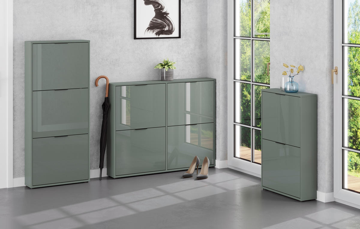 SCHUHKIPPER - Salbeigrün/Schwarz, MODERN, Glas/Holzwerkstoff (60/137/17cm) - Boxxx