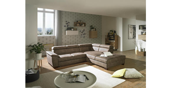 WOHNLANDSCHAFT in Textil Taupe - Taupe/Wengefarben, MODERN, Holz/Textil (263/229cm) - Hom`in