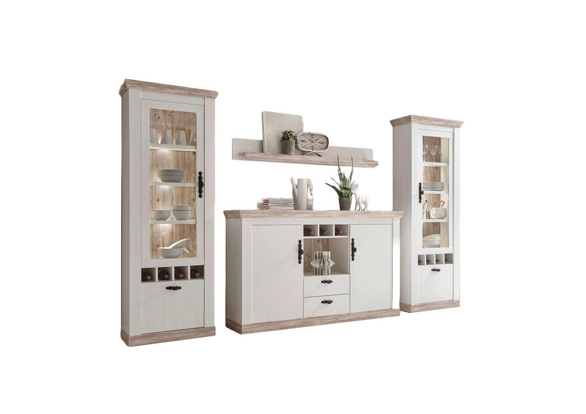 WOHNWAND 4-teilig  in Pinienfarben, Hellbraun  330/201/44 cm  - Hellbraun/Eichefarben, Design, Holzwerkstoff/Metall (330/201/44cm) - MID.YOU