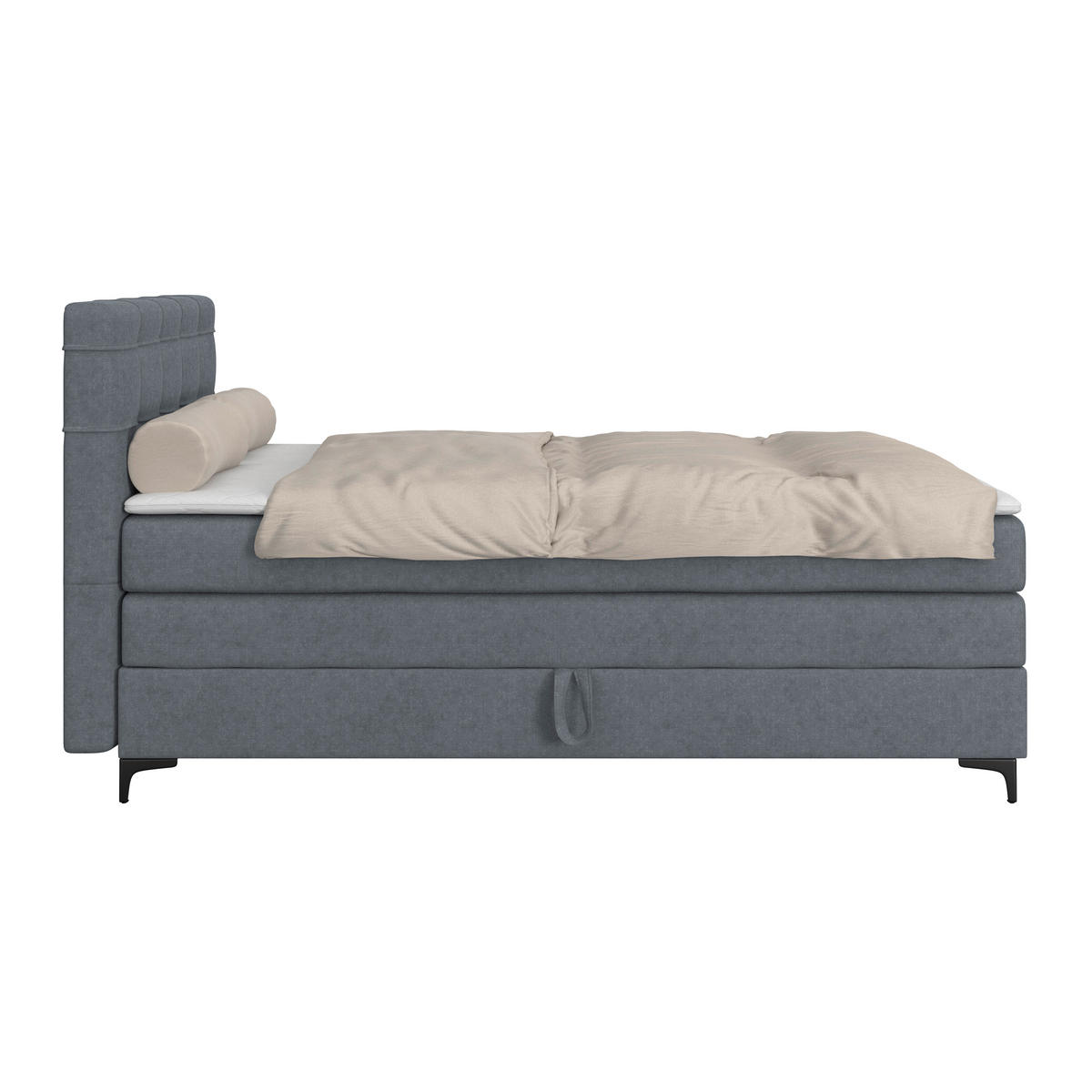 BOXSPRINGBETT 200/200 cm,  in Blaugrau, H3 = fest  - Blaugrau/Schwarz, KONVENTIONELL, Kunststoff/Textil (200/200cm)