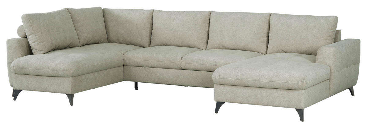 WOHNLANDSCHAFT Naturfarben Chenille  - Schwarz/Naturfarben, KONVENTIONELL, Textil/Metall (188/340/160cm) - Xora