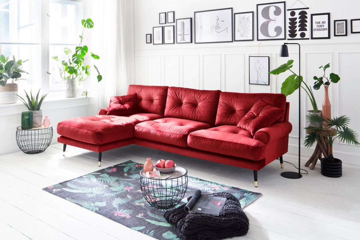 ECKSOFA Eckteil  TOKIO-REC.2S Dunkelrot Samt  - Dunkelrot, MODERN, Holz/Textil (275/157cm) - MID.YOU