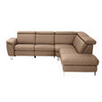 ECKSOFA in Echtleder Braun  - Alufarben/Braun, Design, Leder/Metall (271/242cm) - Cantus