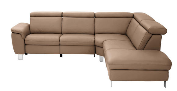 ECKSOFA in Echtleder Braun  - Alufarben/Braun, Design, Leder/Metall (271/242cm) - Cantus