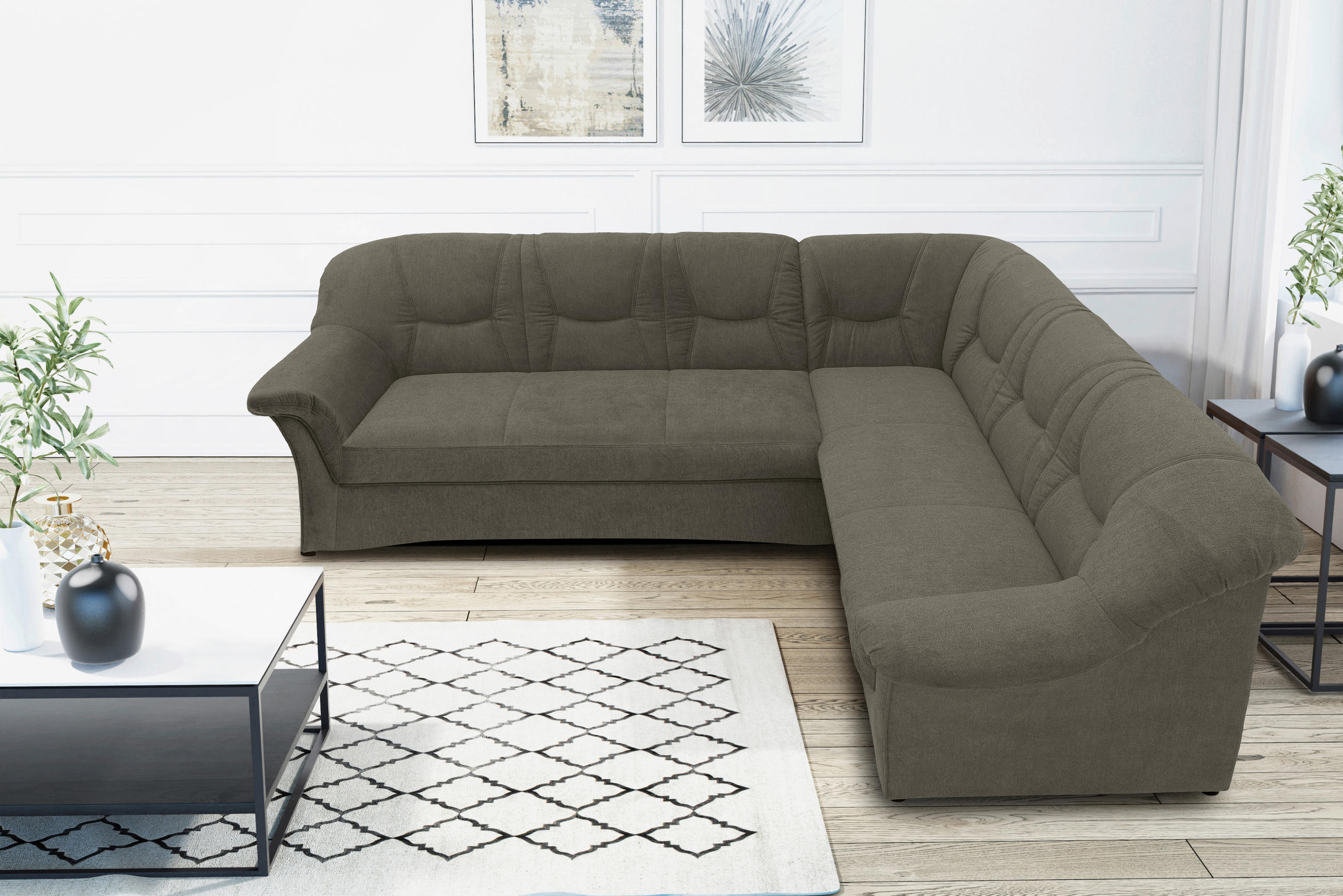 ECKSOFA Greige Mikrofaser  - Greige/Schwarz, KONVENTIONELL, Kunststoff/Textil (240/190cm) - MID.YOU