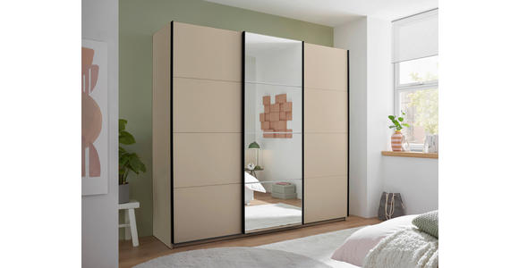 SCHWEBETÜRENSCHRANK in Kaschmir - Kaschmir/Schwarz, KONVENTIONELL, Glas/Holzwerkstoff (215/204/63cm) - Carryhome