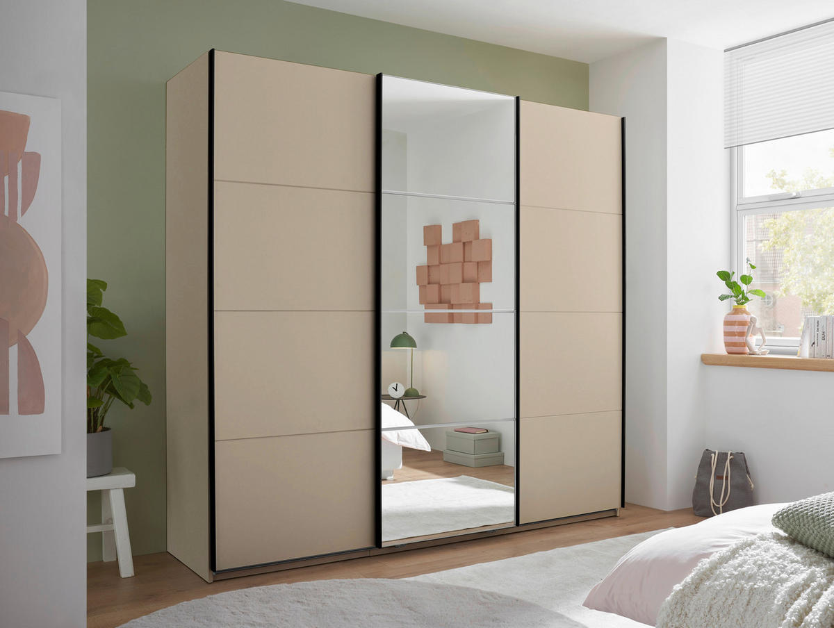 SCHWEBETÜRENSCHRANK  in Kaschmir  - Kaschmir/Schwarz, KONVENTIONELL, Glas/Holzwerkstoff (215/204/63cm) - Carryhome