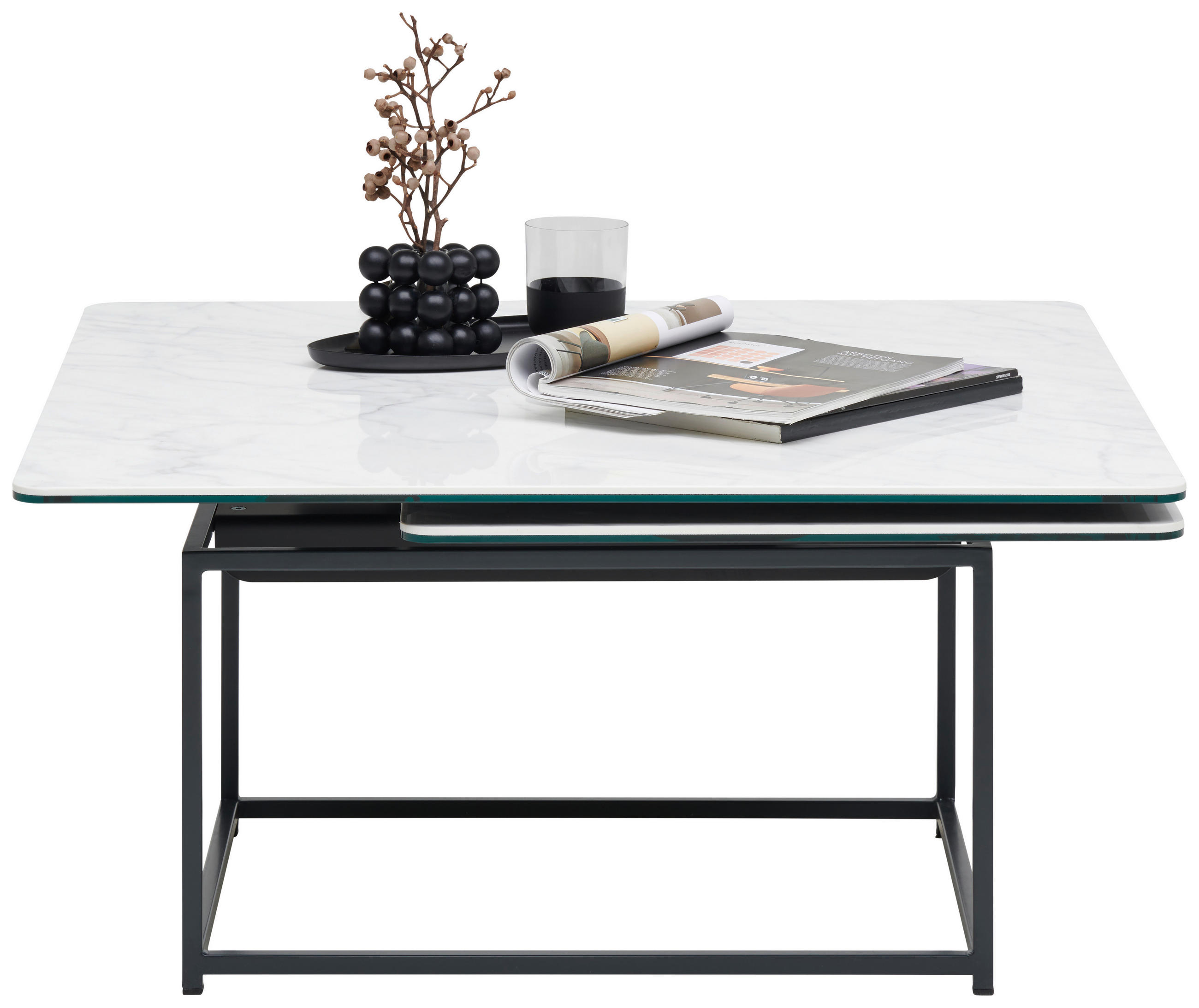 COUCHTISCH in Metall, Keramik 132/108/40 cm  - Weiss/Anthrazit, Design, Keramik/Metall (132/108/40cm) - Naos