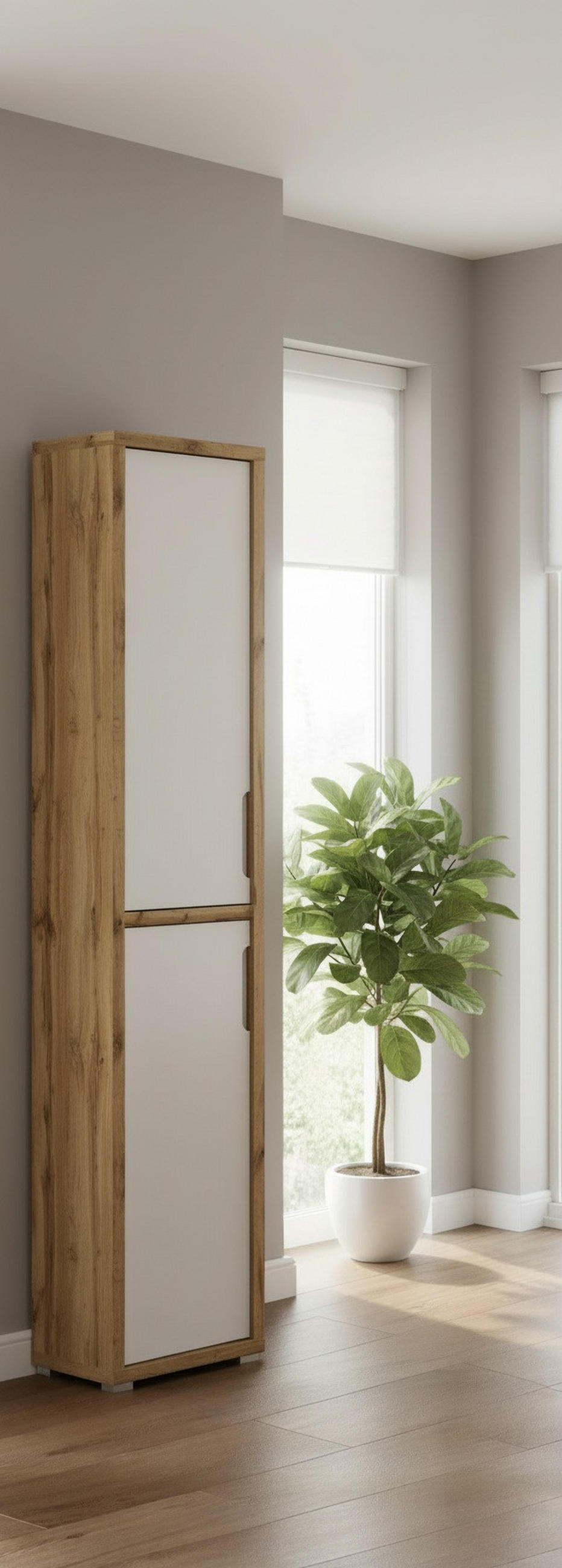 MEHRZWECKSCHRANK 44/218/36 cm  in Eichefarben, Weiß Hochglanz  - Eichefarben/Weiß Hochglanz, MODERN, Holzwerkstoff (44/218/36cm) - Xora