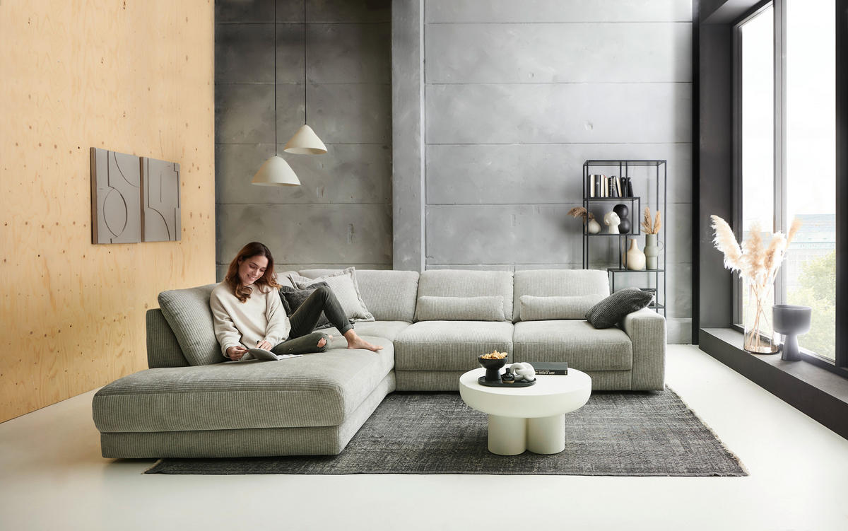 ECKSOFA in Chenille, Jacquard Silberfarben  - Silberfarben/Schwarz, Design, Kunststoff/Textil (242/316cm) - Niels Andersson