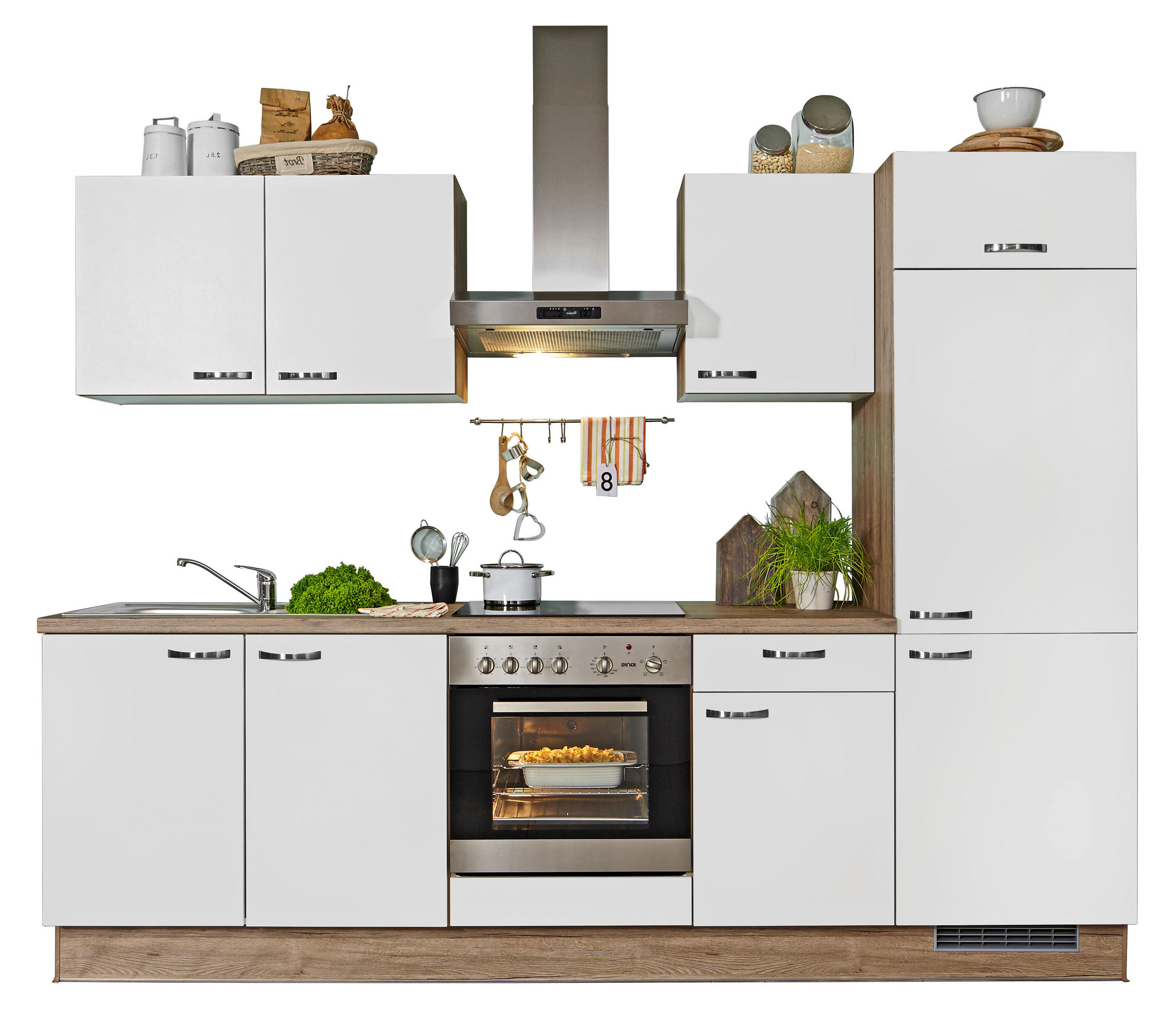 KÜCHENBLOCK 270 cm   in Creme, Eichefarben  - Edelstahlfarben/Eichefarben, KONVENTIONELL, Holzwerkstoff/Metall (270cm) - Welnova