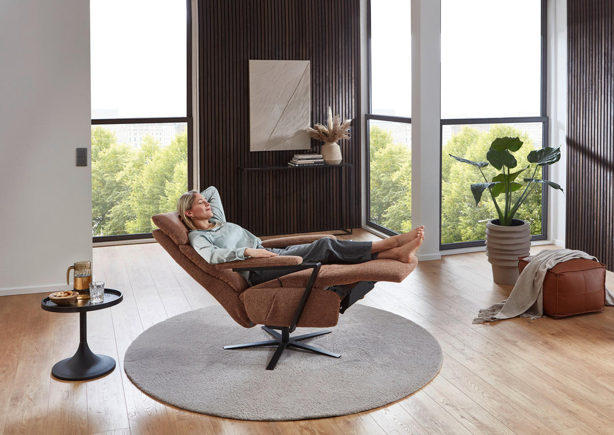 RELAXSESSEL in Textil Kupferfarben  - Schwarz/Kupferfarben, Design, Textil/Metall (68/117/85cm) - Cantus