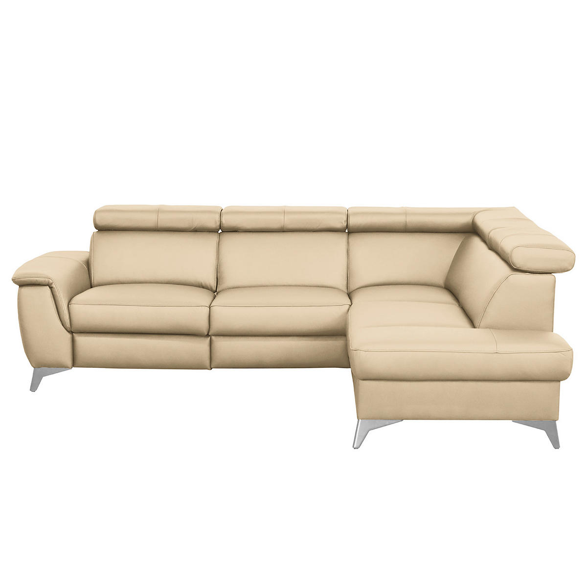 ECKSOFA Beige Echtleder Lederlook  - Chromfarben/Beige, Design, Leder/Textil (257/197cm) - Livetastic
