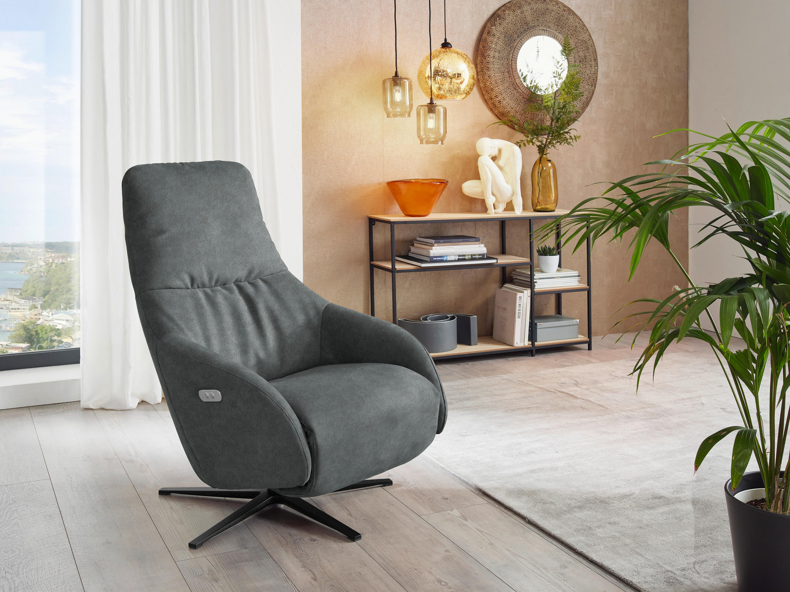 RELAXSESSEL in Textil Grau  - Schwarz/Grau, Design, Textil/Metall (77/108/95cm) - Chilliano