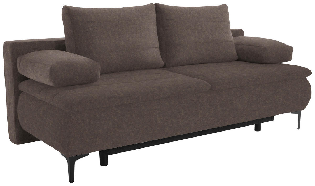 BOXSPRINGSOFA in Flachgewebe Dunkelbraun  - Dunkelbraun, Konventionell, Textil/Metall (204/93/100cm) - Novel