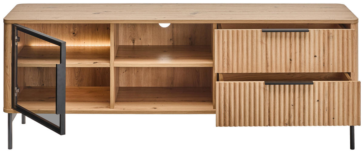 LOWBOARD  in 157/57/40 cm  - Schwarz/Eiche Artisan, Design, Glas/Holzwerkstoff (157/57/40cm) - MID.YOU