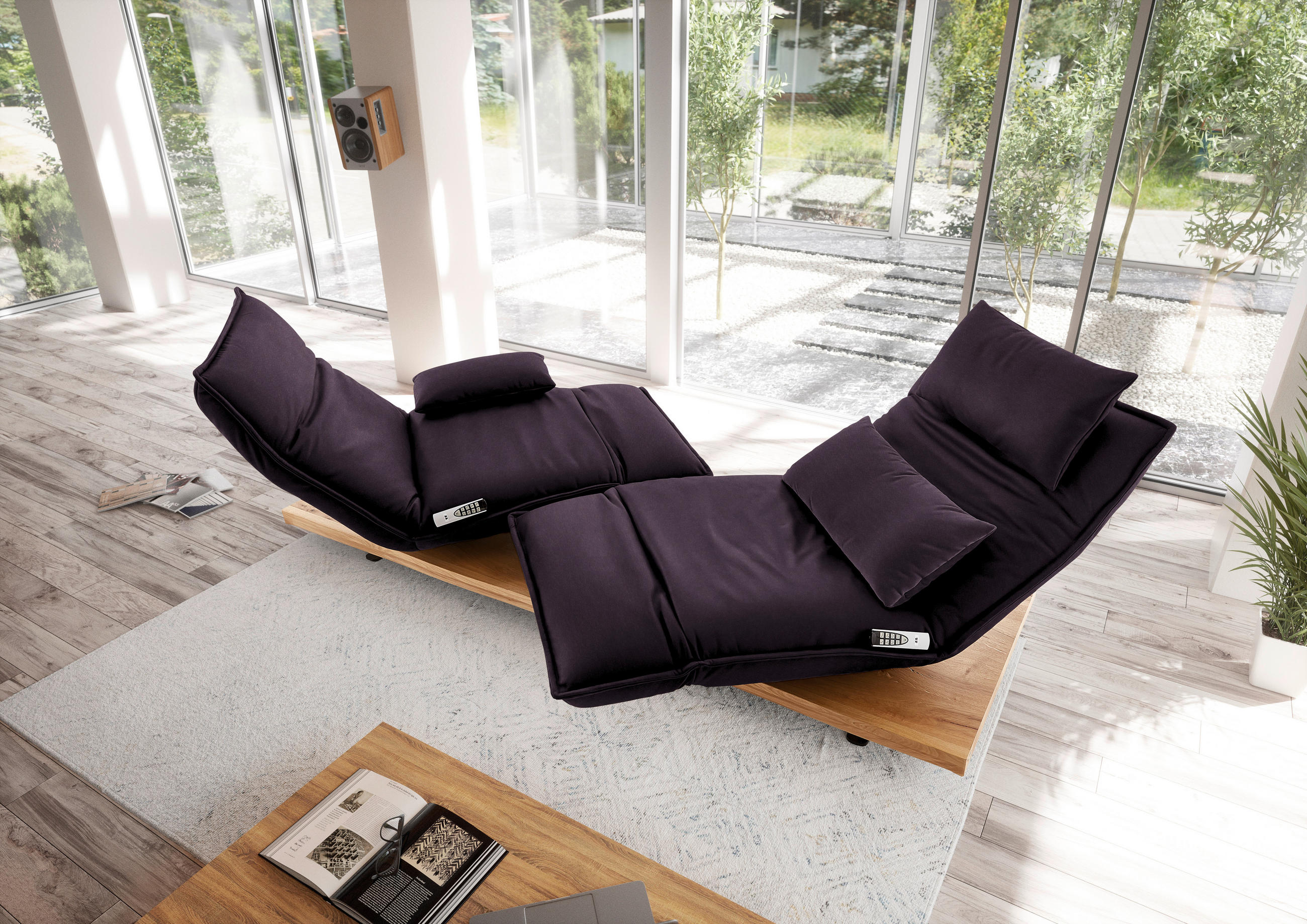 2-SITZER-SOFA in Leder Violett  - Eichefarben/Violett, Natur, Leder/Holz (240/63/115cm) - Koinor