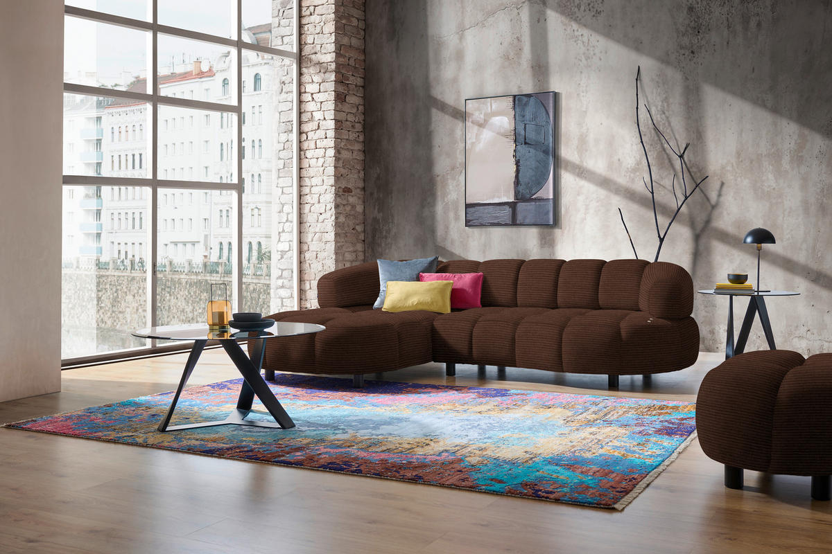 ECKSOFA in Cord, Velours Dunkelbraun  183/284 cm  - Dunkelbraun/Schwarz, Design, Holz/Textil (183/284cm) - Welnova