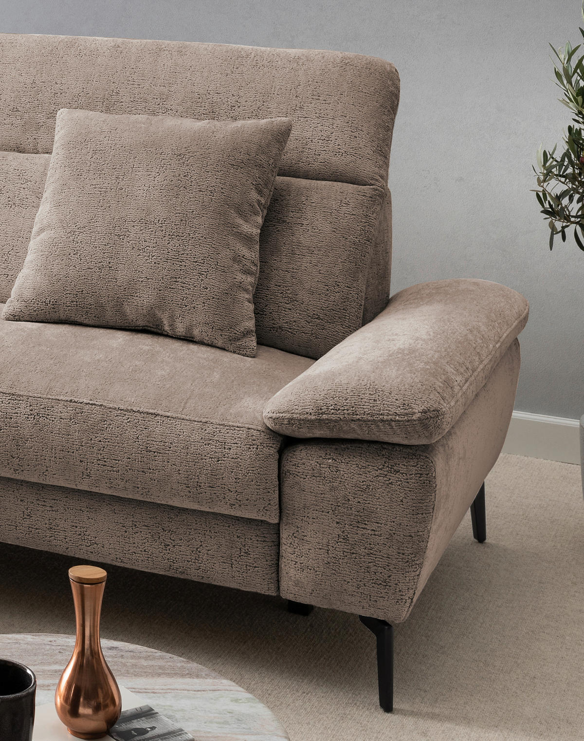 ECKSOFA CANCELLI in Chenille Braun  178/300 cm  - Schwarz/Braun, KONVENTIONELL, Textil/Metall (178/300cm) - Livetastic