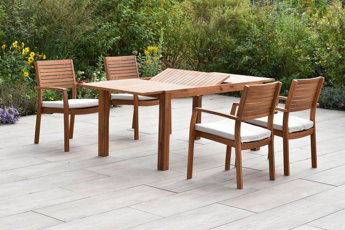 GARTENTISCHGRUPPE  - Beige/Akaziefarben, KONVENTIONELL, Holz/Textil - Gardenson