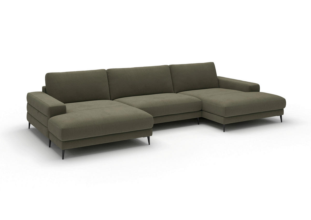 WOHNLANDSCHAFT Badia Base Olivgrün Feincord  - Schwarz/Olivgrün, Design, Textil/Metall (177/376/177cm) - Dieter Knoll