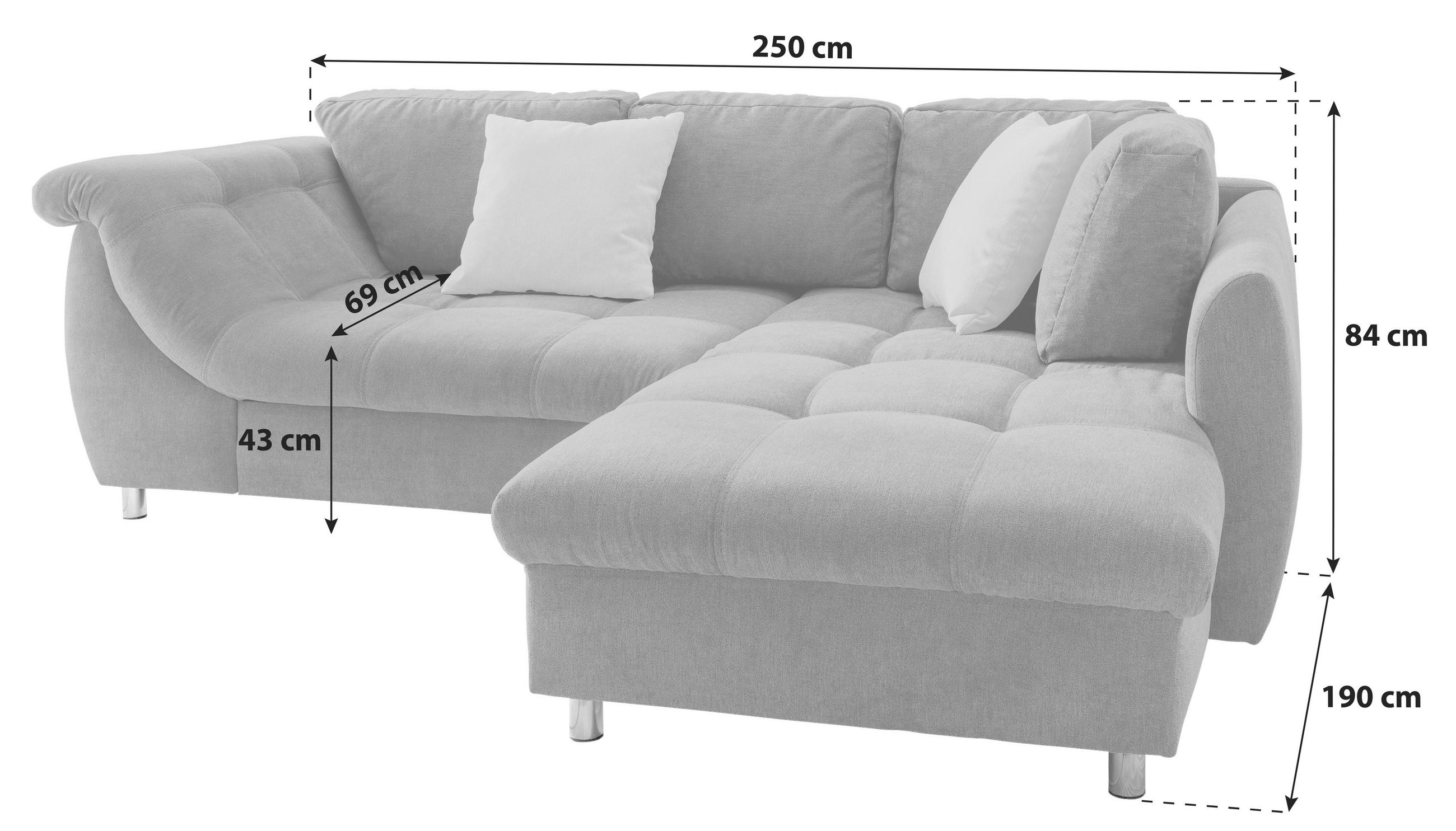 ECKSOFA Taupe Mikrofaser  - Taupe/Chromfarben, Design, Textil (250/190cm) - Livetastic