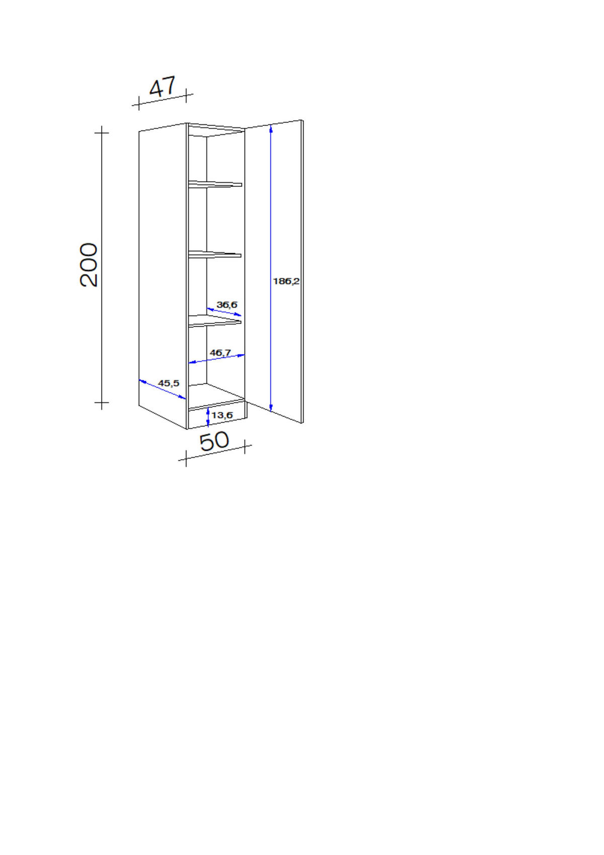 GESCHIRRSCHRANK 50/200/47 cm  in Weiß  - Weiß, KONVENTIONELL, Holzwerkstoff/Kunststoff (50/200/47cm) - FlexWell