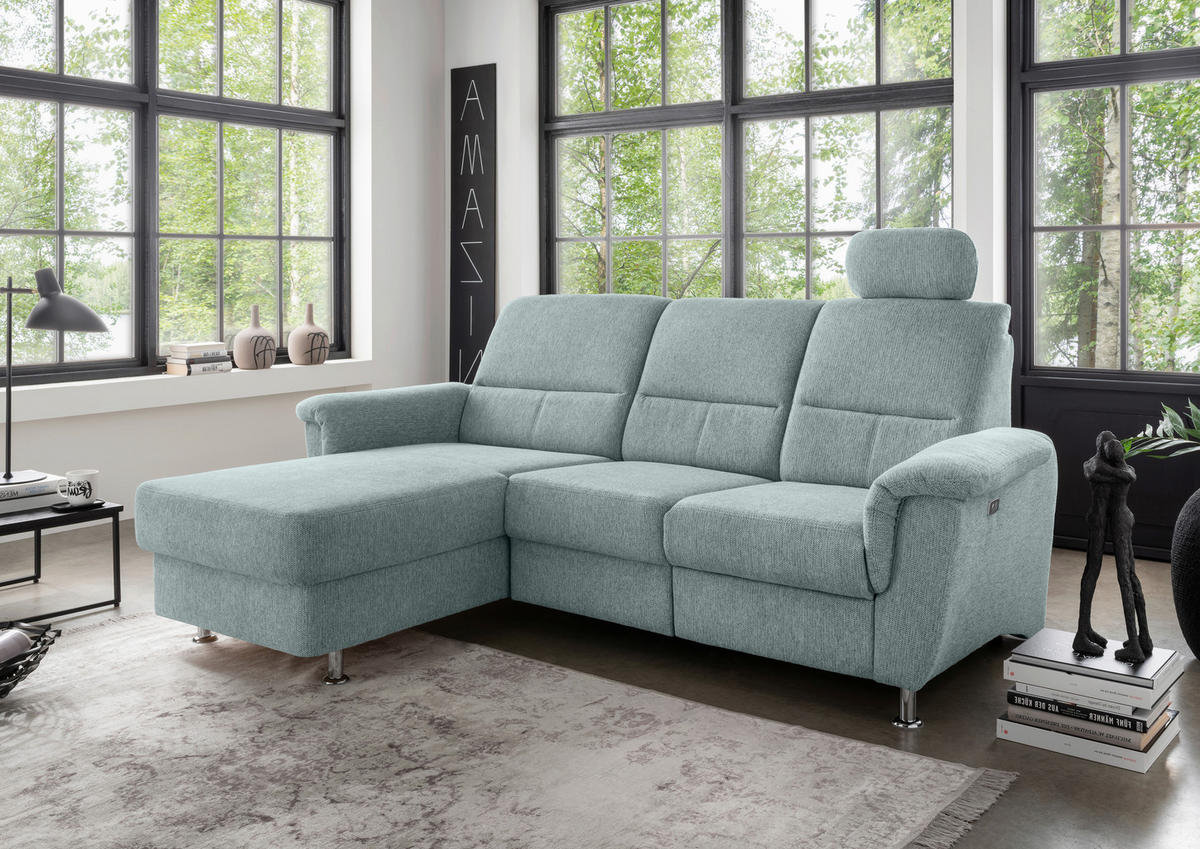 ECKSOFA in Chenille Blau  - Chromfarben/Blau, Modern, Textil/Metall (165/231cm) - Livetastic