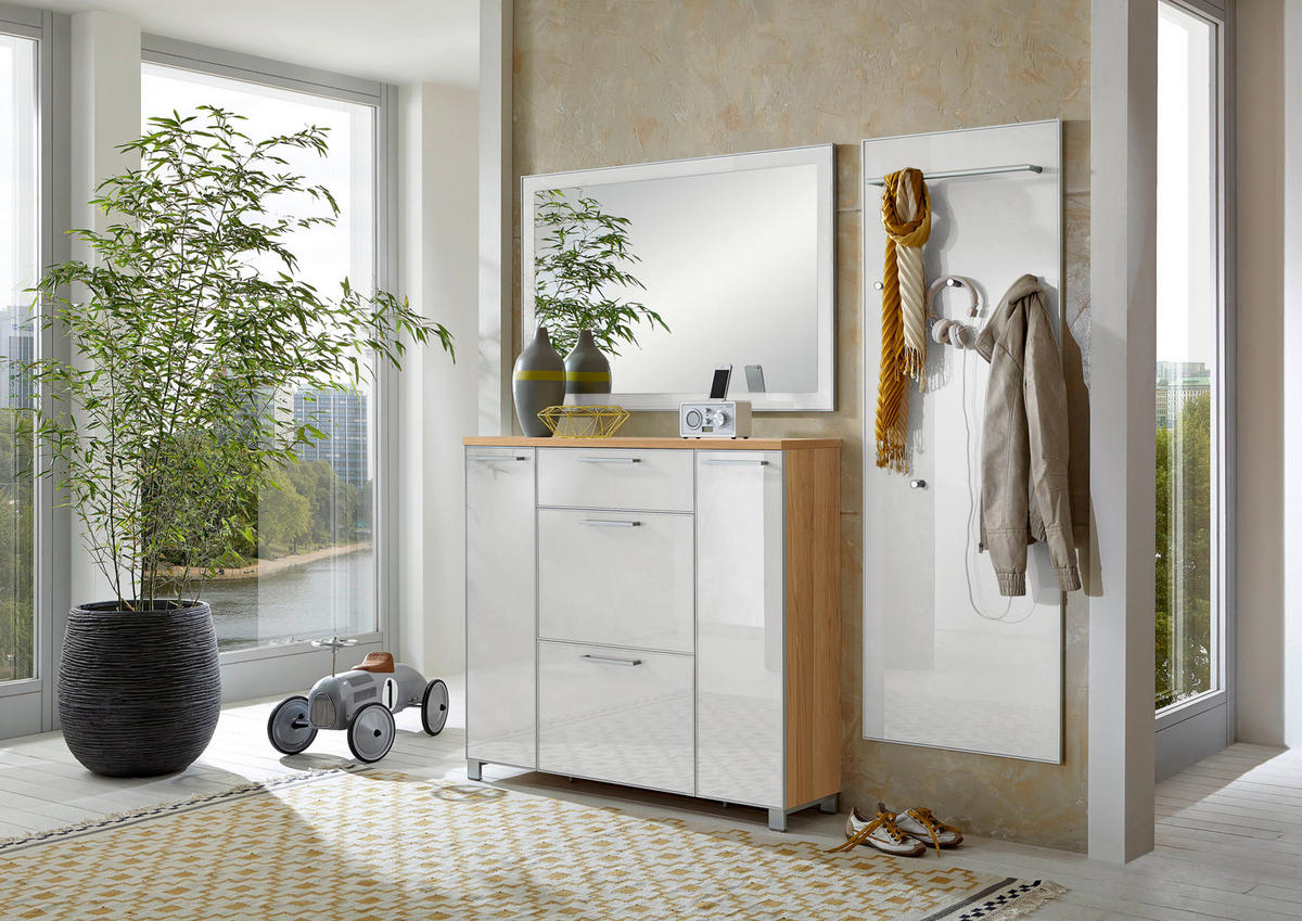 GARDEROBE 3-teilig  in 190/195/31 cm  - Weiss/Eichefarben, Design, Glas/Holz (190/195/31cm)