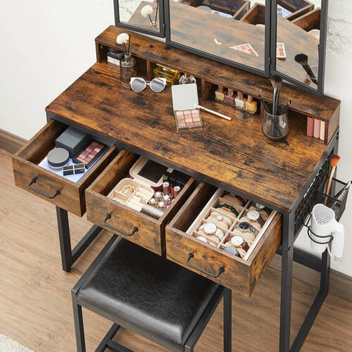 SCHMINKTISCH in Braun, Schwarz  - Schwarz/Braun, Trend, Glas/Holzwerkstoff (90/40/141cm) - Boxxx