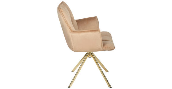 ARMLEHNSTUHL  Stoffauswahl, Sitzfläche 360° drehbar, automatische Rückholfunktion Samt  Goldfarben, Hellbraun  - Hellbraun/Goldfarben, Design, Textil/Metall (59/89,5/63cm) - Novel