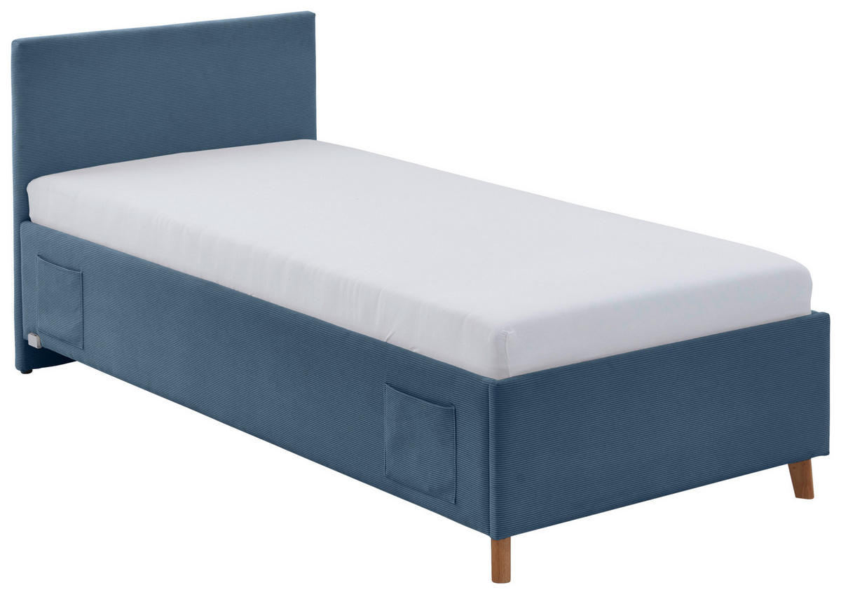 POLSTERBETT 90/200 cm  in Blau  - Blau/Eichefarben, Konventionell, Holz/Textil (90/200cm) - Stylife