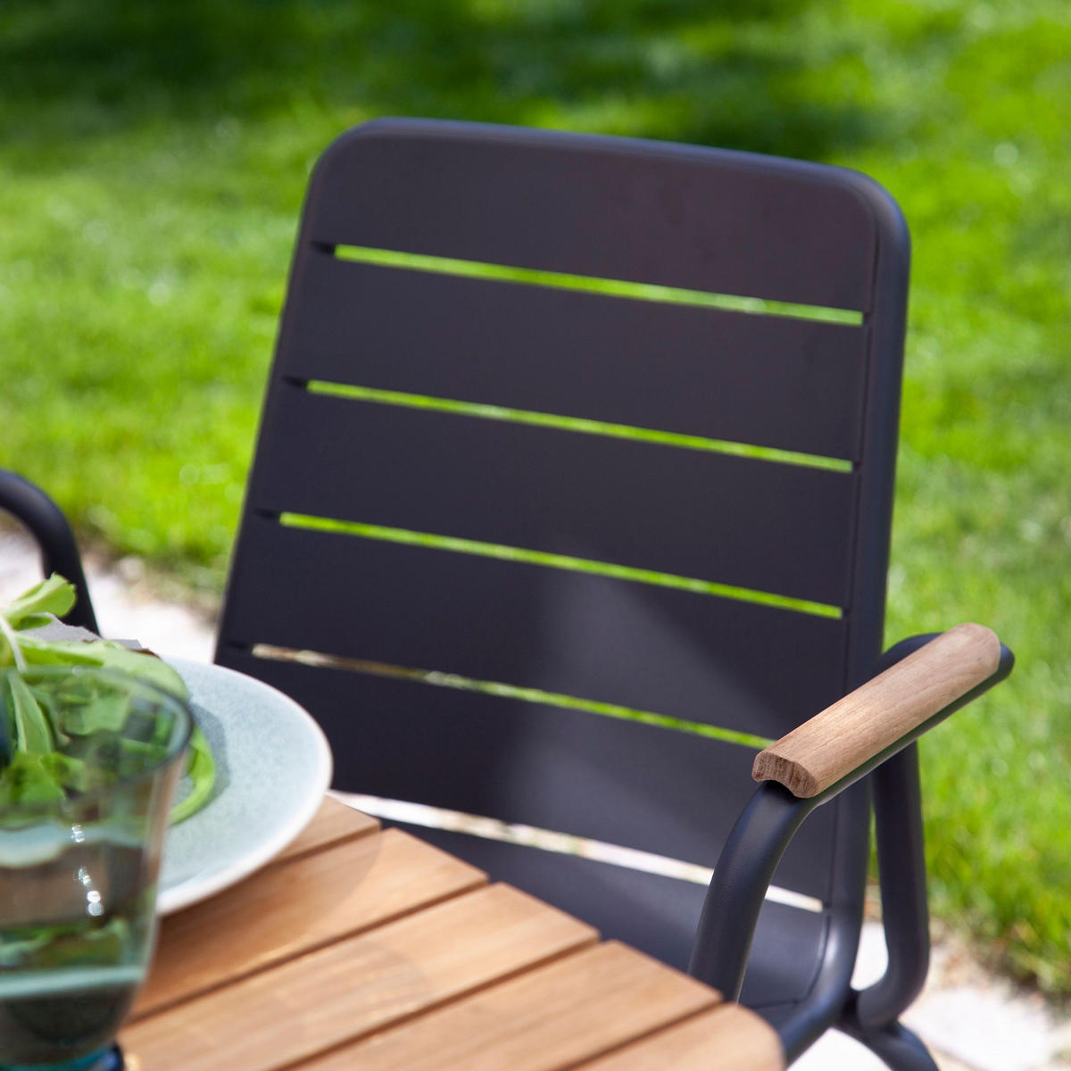 GARTENSTUHL Aluminium Anthrazit, Naturfarben  - Anthrazit/Naturfarben, Natur, Holz/Metall (58/80/58cm) - Gardenson