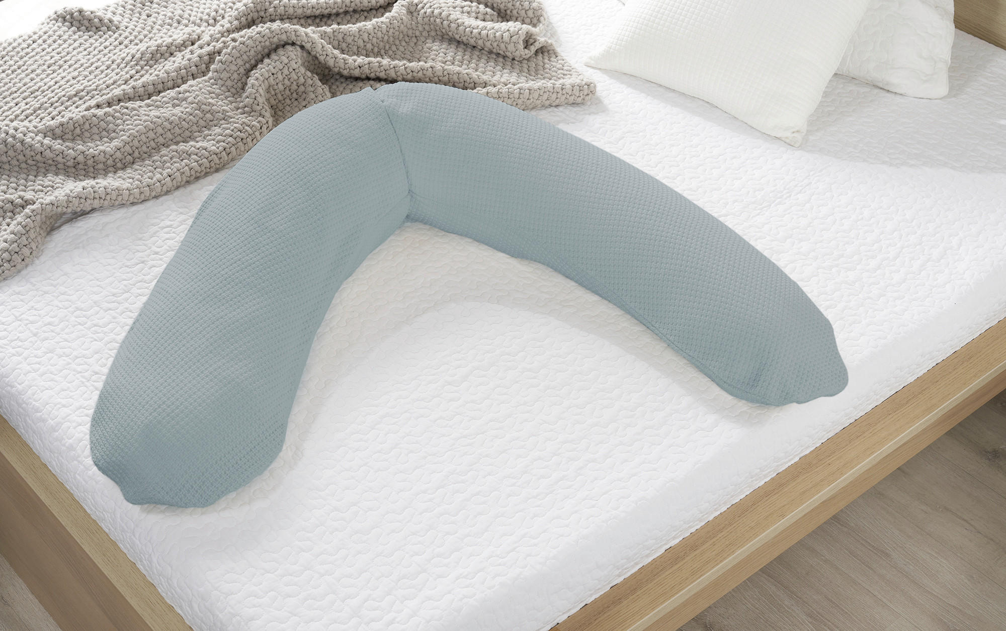 STILLKISSEN Original Feinstrick   - Pastellblau, KONVENTIONELL, Textil (190/40cm) - Theraline