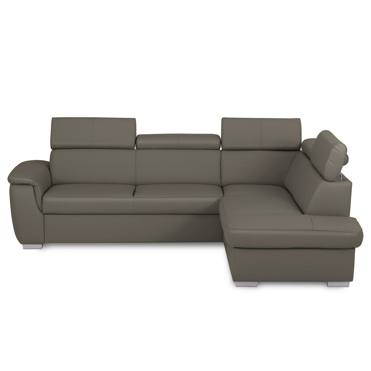 ECKSOFA  in Lederlook Echtleder Schlammfarben  - Schlammfarben/Silberfarben, Leder/Holz (262/211cm) - Celina Home